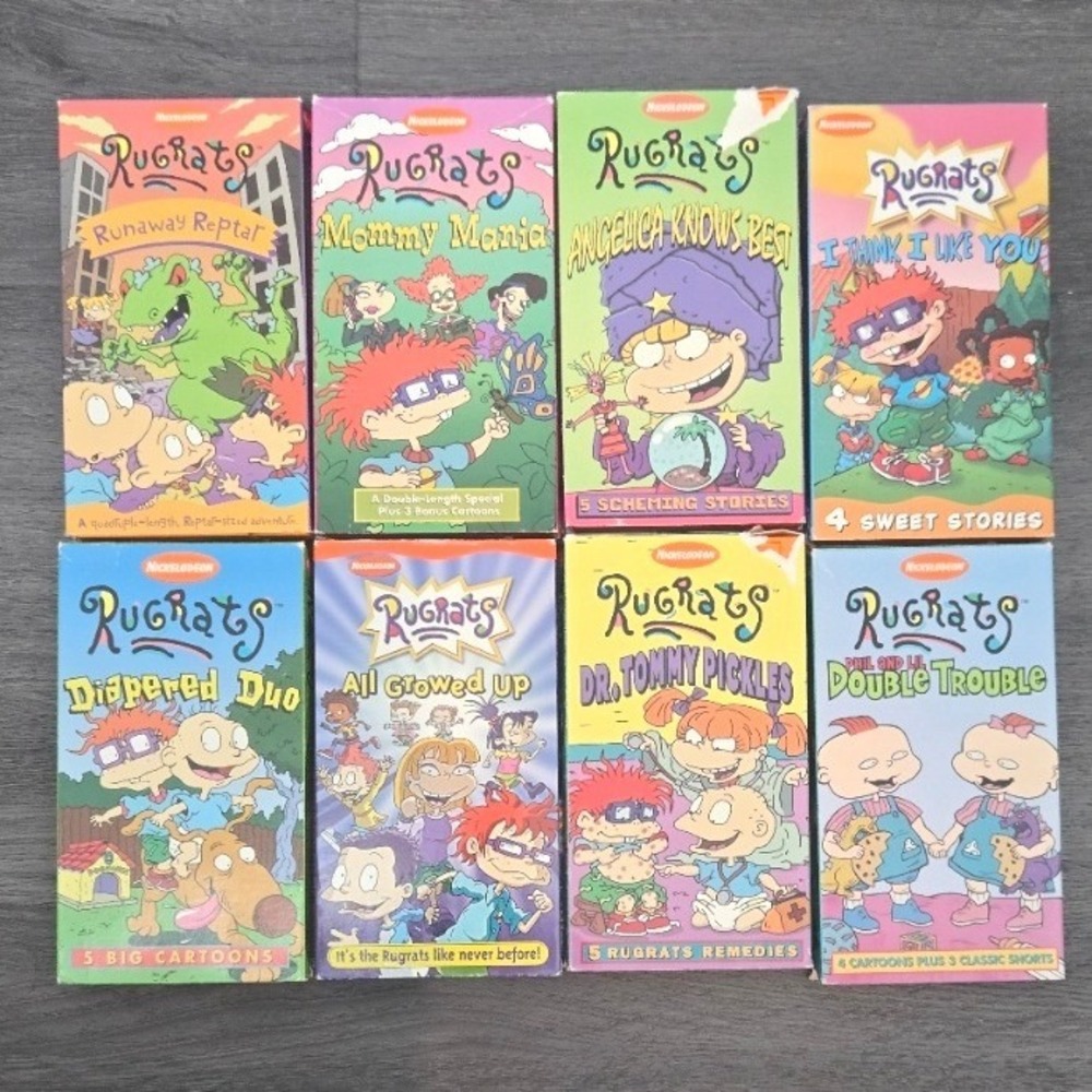 Vintage Nickelodeon Rugrats VHS Lot of 8 Orange & Black Tapes 90s Kids Cartoons